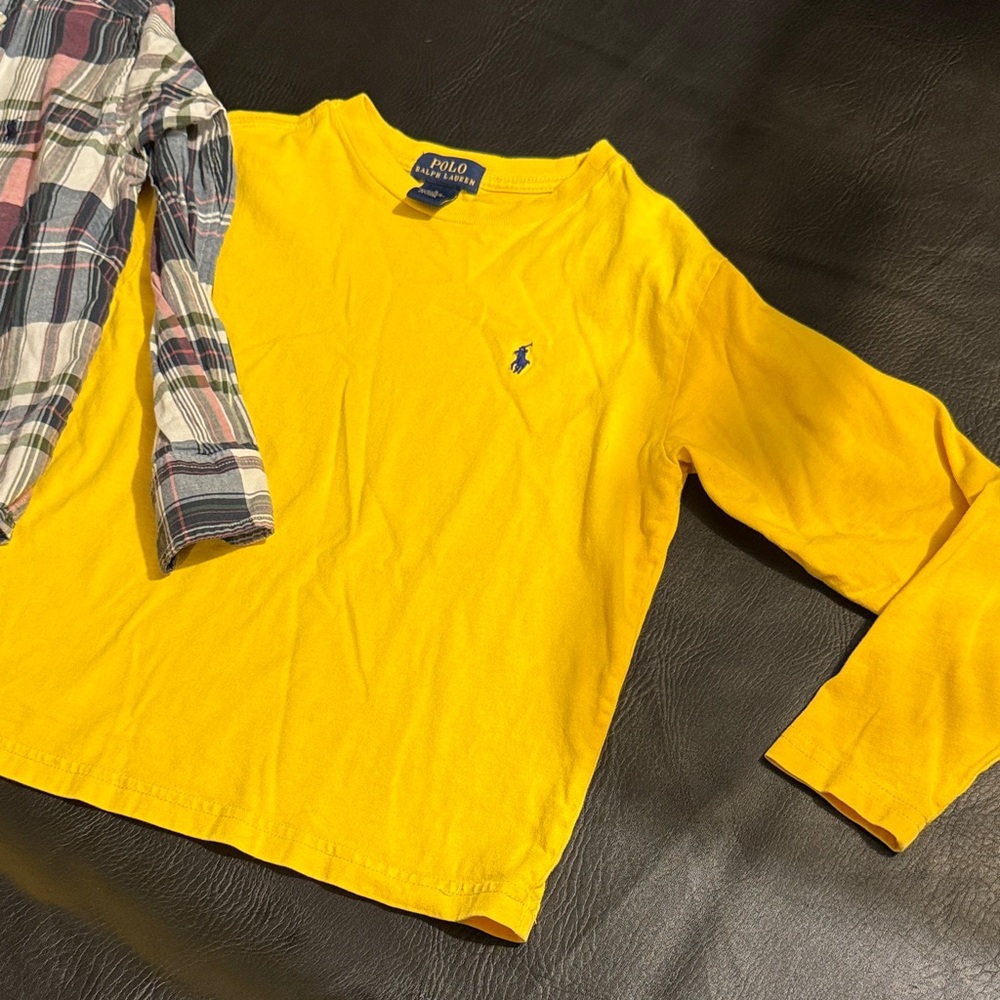 Two Ralph Lauren boys shirts Yellow Long Sleeve Shirt with Plaid Button-Up
